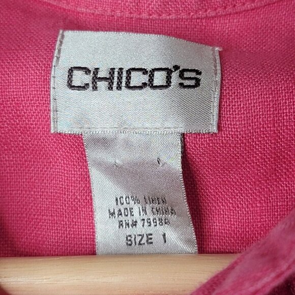 Vintage Chico's 100% Linen Pink Half Sleeve Button Up Collared Blouse Size 1 - Picture 6 of 9